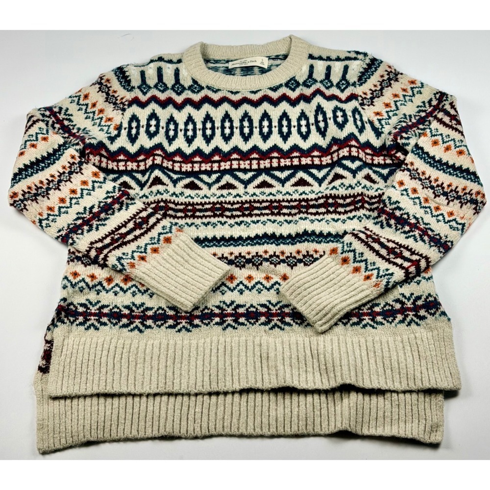 Vintage Abercrombie & Fitch Womens Small Fair Isle Crewneck Sweater Wool Blend